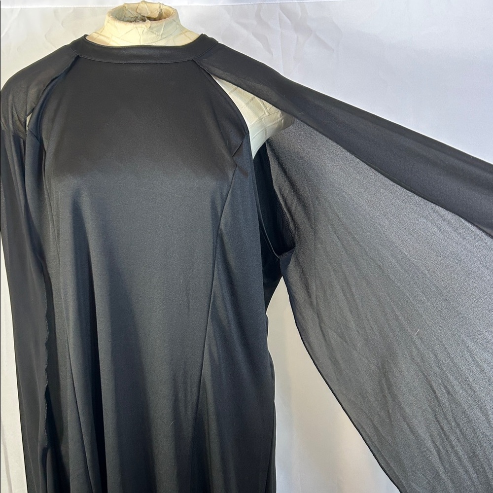 Maxi Angel Sleeve Black Dress Front Slit Sheer Sleeve Can Wrap as Scarf